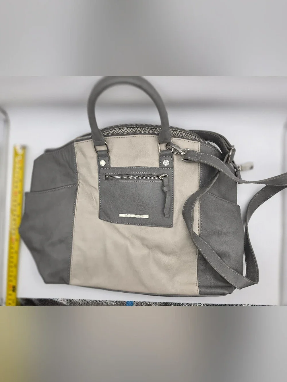 Steve Madden Two-Tone Satchel Crossbody Bag Grey Beige